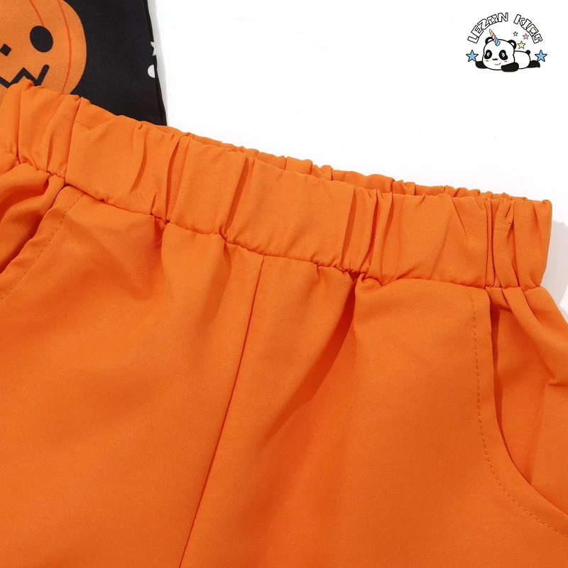 LEZONKIDS - Conjuntos de Roupas de Festa Personalizáveis para Meninos com Camisa de Manga Curta e Gravata Borboleta de Abóbora e Calças com Cinto Elástico de 2 Peças